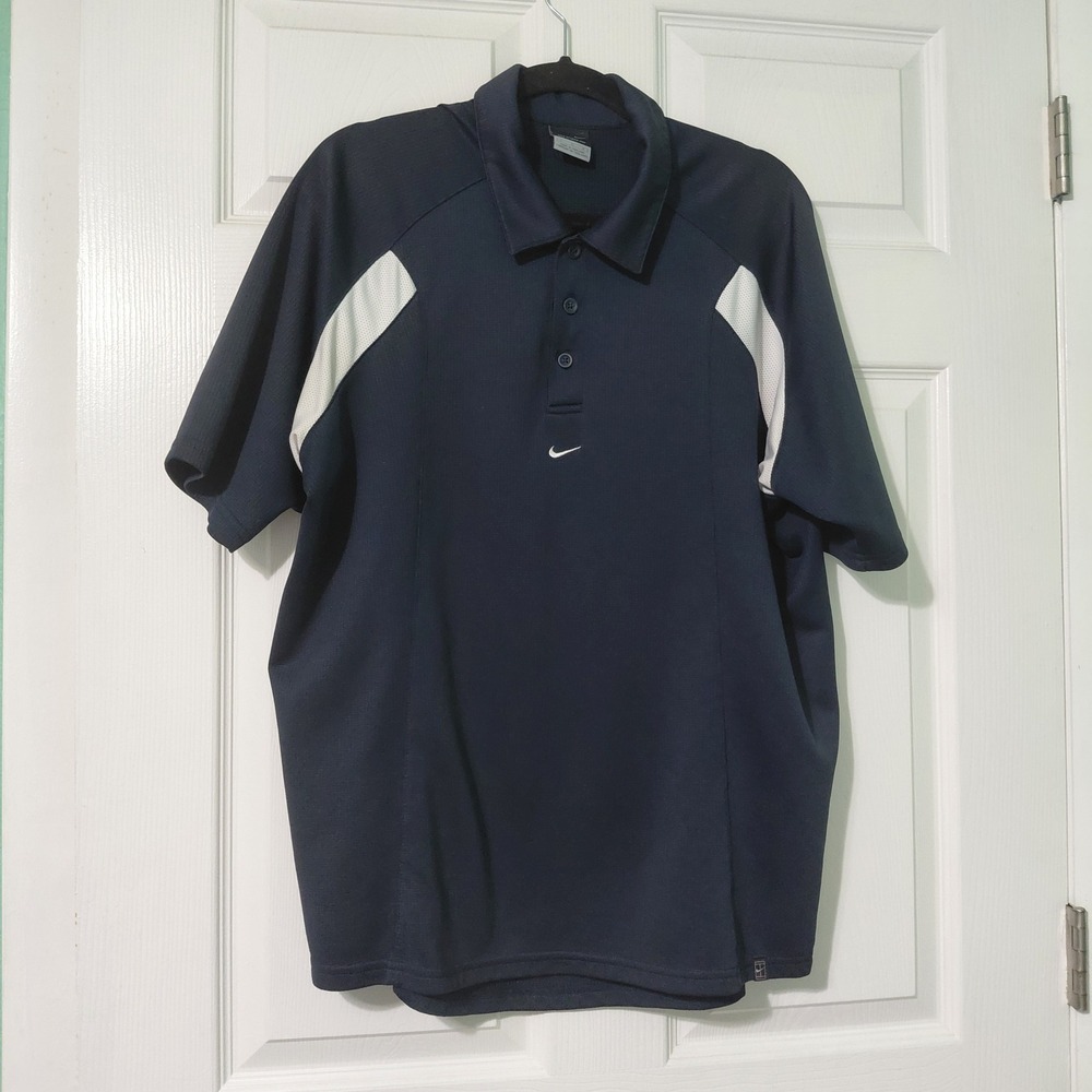 Nike Sphere Dry Mens Large Navy Blue White Tennis Polo Shirt RN 56323